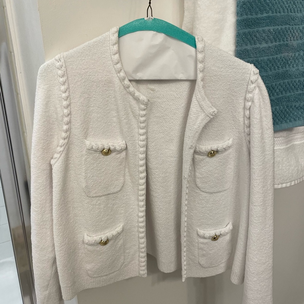 J. Crew Cream Textured Knit Pocket Cardigan
